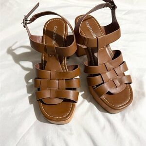 CityClassified Shoes Platform Block Heeled Sandal, Ankle Strip, Woven, Size 8